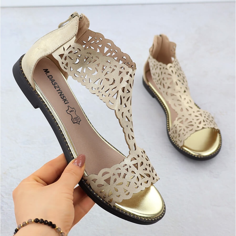 Sandales des femmes Openwork Platinum Złote M. Daszyński MR24148-2 d'or 1