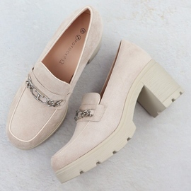 Chaussures pour femmes avec daim beige Potocki SZ12629 avec une chaîne 3