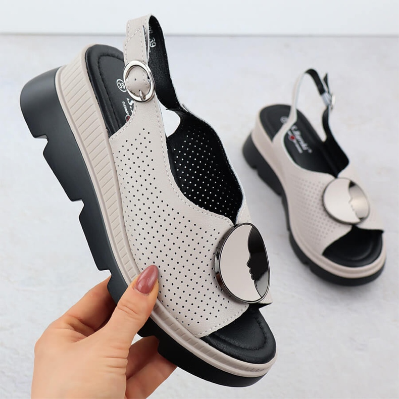 S.Barski Sandales en cuir pour femmes pour un coin ouvert Beige S. Barski LR51-788 1