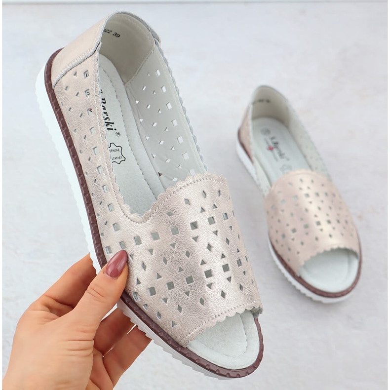 Chaussures en cuir pour femmes Open Toe Openwork Beige S.Barski LR51-922 1