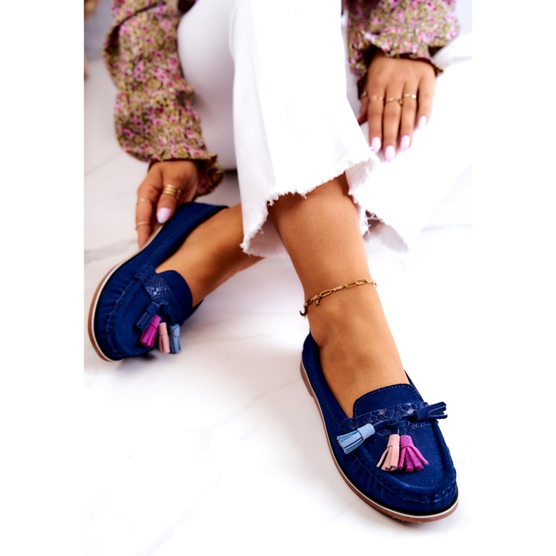 Evento Mocassins Femme Daim À Franges Bleu Marine Laressa 1