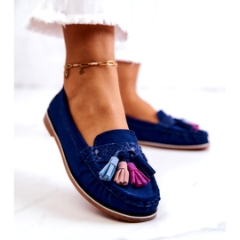 Evento Mocassins Femme Daim À Franges Bleu Marine Laressa 2