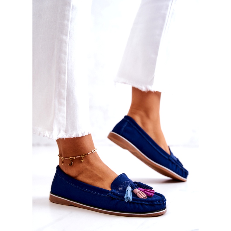 Evento Mocassins Femme Daim À Franges Bleu Marine Laressa 3