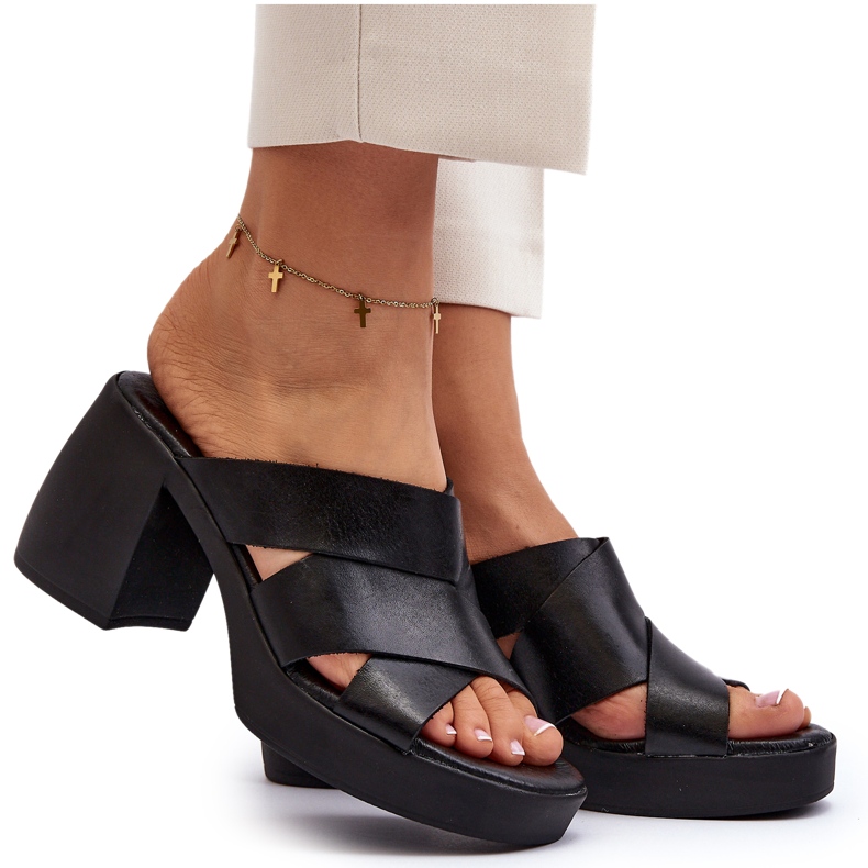 Zazoo 40373 Tongs en cuir avec bloc, noir le noir 5