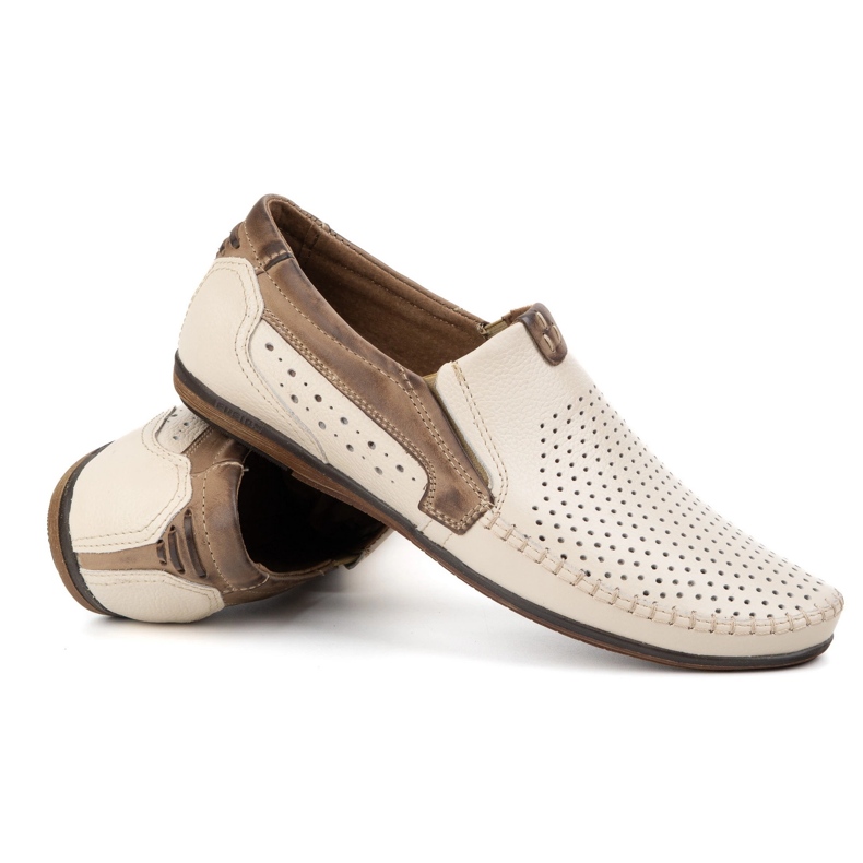 Olivier Moccasins masculins avec du cuir ouvert 0525 crème beige 2