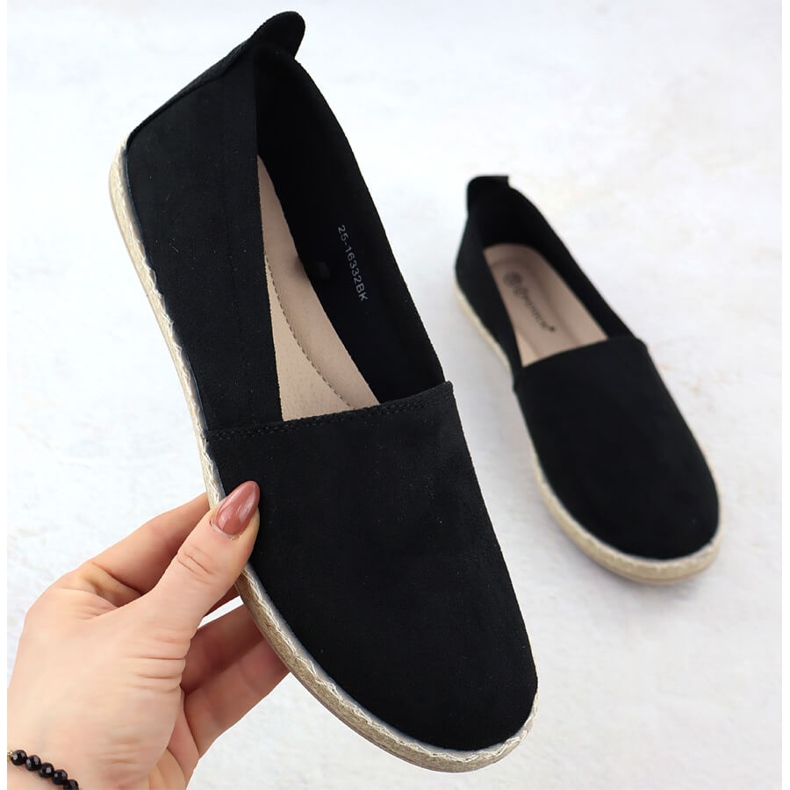 Espadrilles féminines glissées dans le daim noir Potocki PY16332 le noir 1