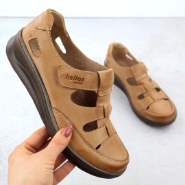 Chaussures en cuir pour femmes sur le bronze léger Velcro Helios 437 brun 1