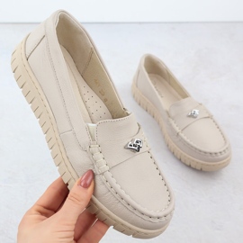 Mocassins en cuir féminin Ekri Helios 441 beige 1