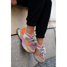 Sneakers Chaussures sportives pour femmes avec Khaki à double laçage beige 2