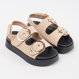 Goodin Sandales sur une plate-forme dans un cargure beige et blanc 1