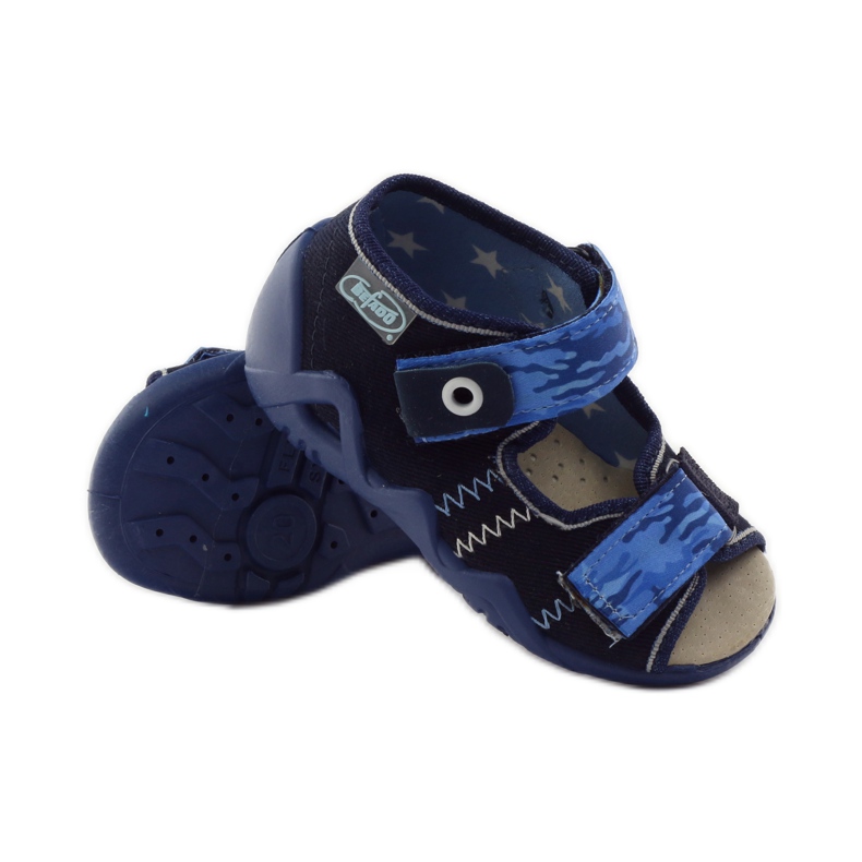 Sandales Befado 250p empiècement cuir bleu marine bleu 3