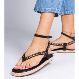 Sandales noires décorées d'une chaîne le noir 1