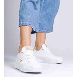 Baskets blanches pour femmes avec des paillettes dorées 1