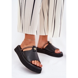 S.Barski Slippers en cuir pour femmes sur la plate-forme avec une ceinture décorative D&amp;A MK51-475 Black le noir 2