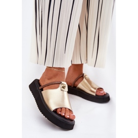 S.Barski Slippers en cuir pour femmes sur la plate-forme avec une ceinture décorative D&amp;A MK51-475 Gold doré 2