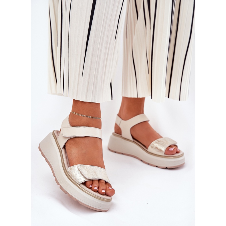 S.Barski Plateforme pour femmes en cuir et velcro wedge S. Barski LR51-543 Gold doré 2