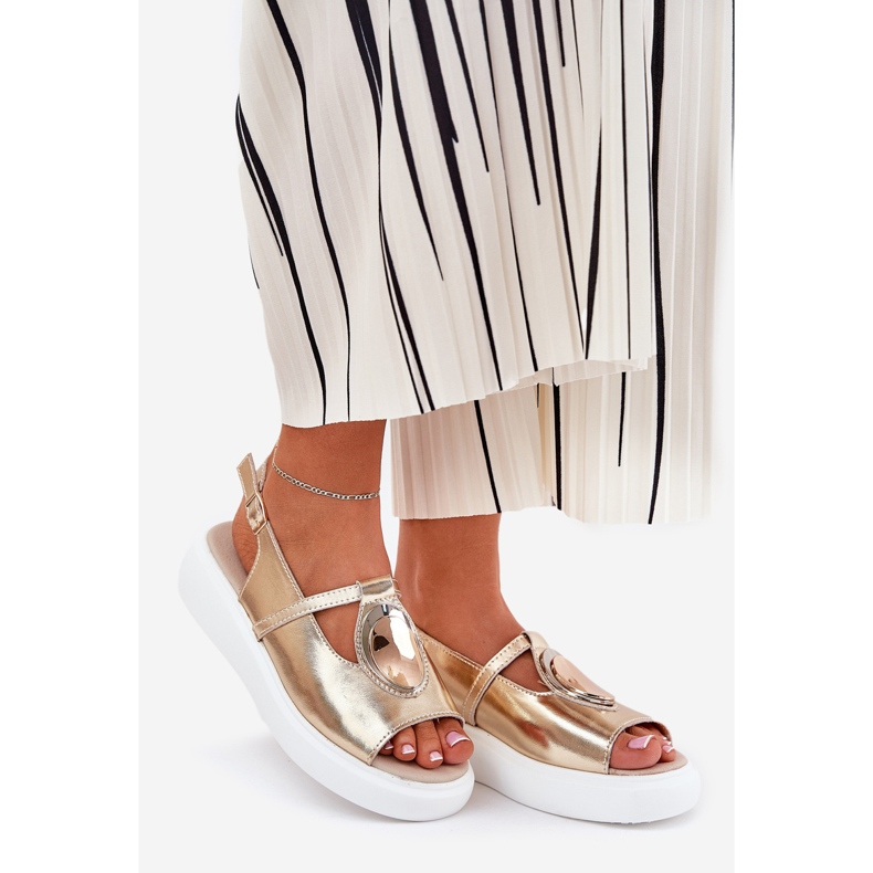 Sandales féminines élégantes en cuir S.Barski GR51-603 Zlotys doré 1