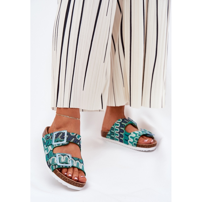 Les tongs pour femmes avec boucles et paillettes S.Barski RB51-006 vert 2