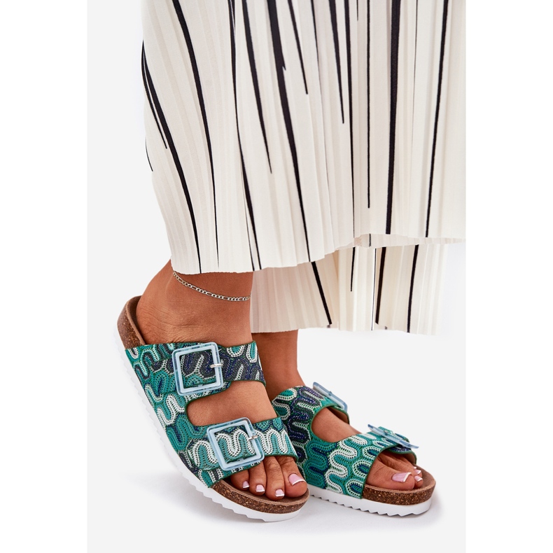 Les tongs pour femmes avec boucles et paillettes S.Barski RB51-006 vert 1