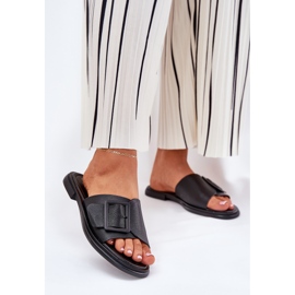 S.Barski Les tongs en cuir féminin avec D&amp;A SJ2302-01 Boucle noire 2