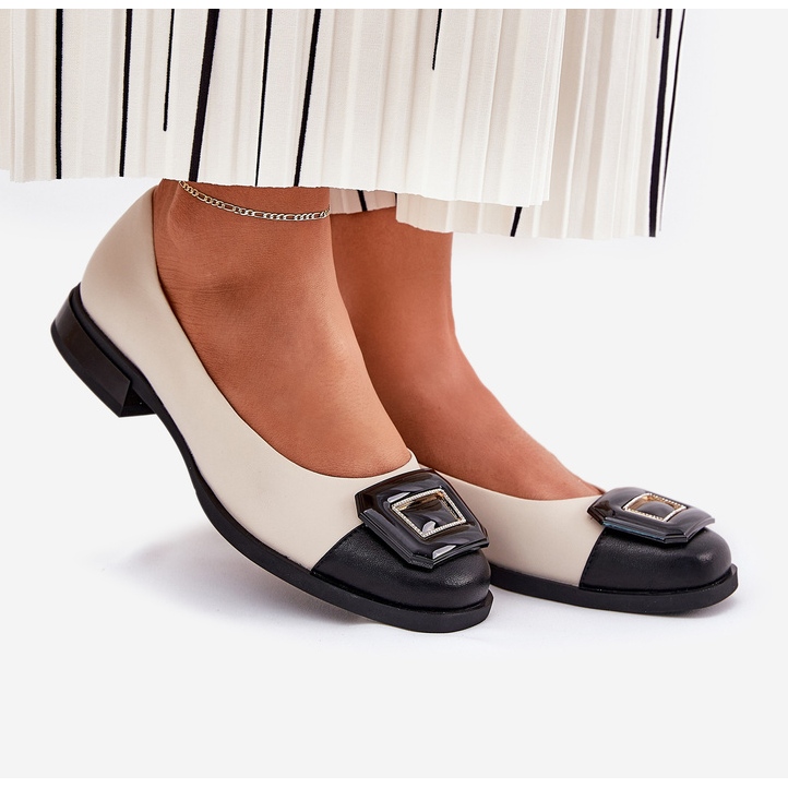 S.Barski Ballerines en cuir avec décoration D&amp;A MK51-059 Beige 2