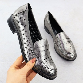 Chaussures féminines Lords OpenWork Metallic Silver Potocki 12581 argent 1
