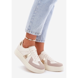 Baskets pour femmes en cuir eco sur la plate-forme beige 1 Baskets pour femmes en cuir eco sur la plate-forme beige 1