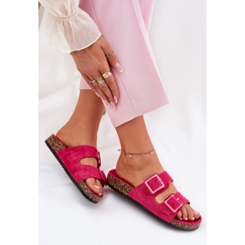 Les tongs des femmes avec des boucles sur la semelle en liège fuchsia rose 7