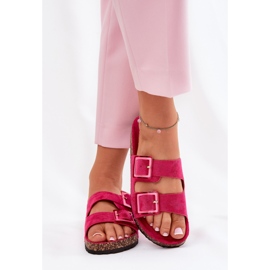 Les tongs des femmes avec des boucles sur la semelle en liège fuchsia rose 3