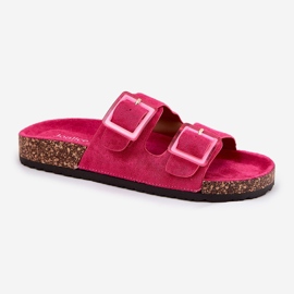Les tongs des femmes avec des boucles sur la semelle en liège fuchsia rose 4