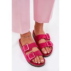 Les tongs des femmes avec des boucles sur la semelle en liège fuchsia rose 5