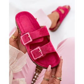 Les tongs des femmes avec des boucles sur la semelle en liège fuchsia rose 8