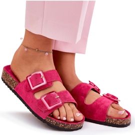 Les tongs des femmes avec des boucles sur la semelle en liège fuchsia rose 9