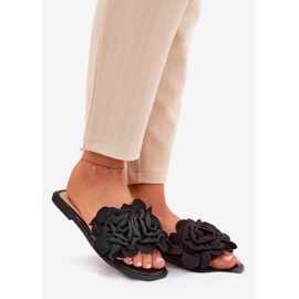 Les tongs pour femmes à thèmes avec des fleurs décoratives Fleurs noires 1