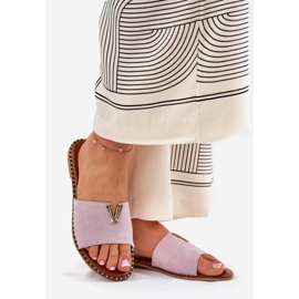 Les tongs pour femmes à thèmes plates avec des détails pourpre décoratifs violet 1