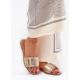 Slippers pour femmes en cuir écologique plat avec boucle dorée 2