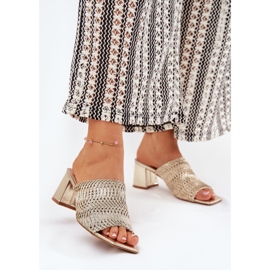 Les tongs des femmes avec des talons dorés d'or 2