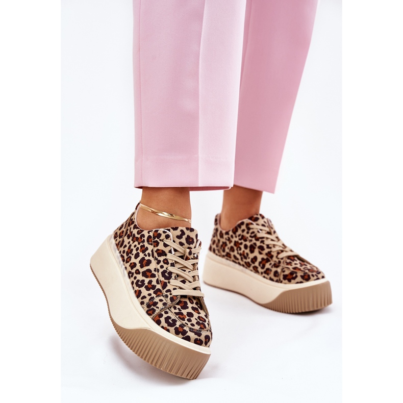 Baskets sur une plate-forme léopard brune massive 2