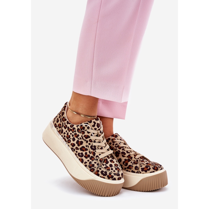 Baskets sur une plate-forme léopard brune massive 1