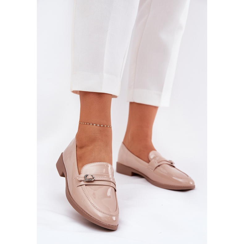 Mocassins pour femmes peintes avec une boucle décorative beige 2 Mocassins pour femmes peintes avec une boucle décorative beige 2