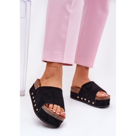 Les tongs des femmes sur la plate-forme massive Eco Suede Black le noir 2 Les tongs des femmes sur la plate-forme massive Eco Suede Black le noir 2