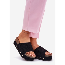 Les tongs des femmes sur la plate-forme massive Eco Suede Black le noir 1 Les tongs des femmes sur la plate-forme massive Eco Suede Black le noir 1