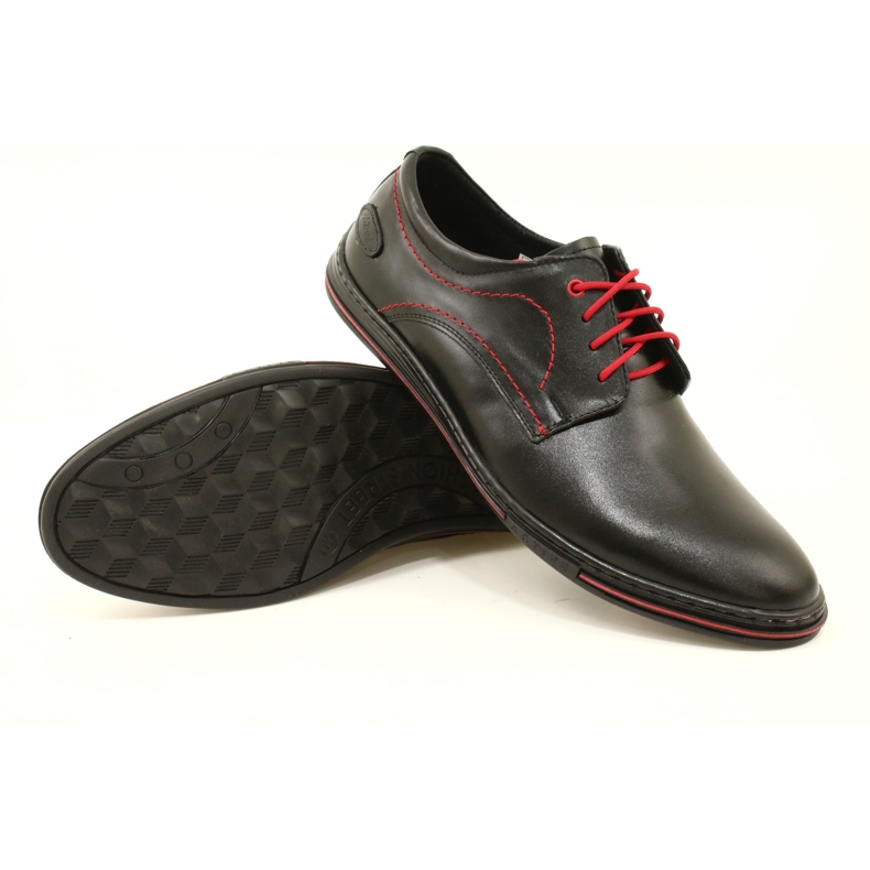 Olivier Chaussures pour hommes en cuir 295LU noir avec rouge 6