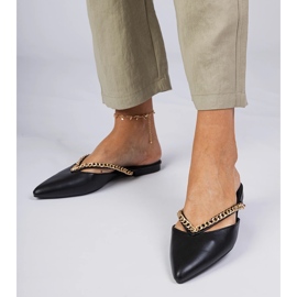 Black Elegant Flip -flops décoré d'une chaîne le noir 4