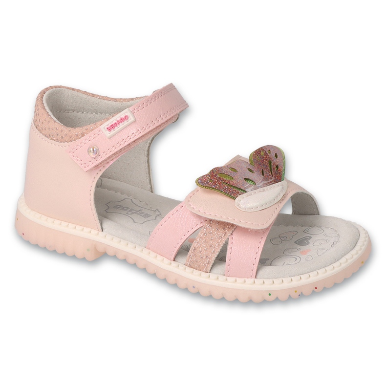 Sandales enfant Befado, semelle intérieure en cuir 170X095, rose avec décoration 1