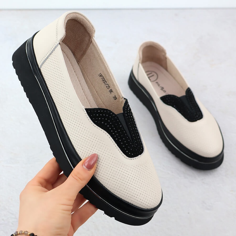 Chaussures en cuir féminin Filippo Perforé Beige 1