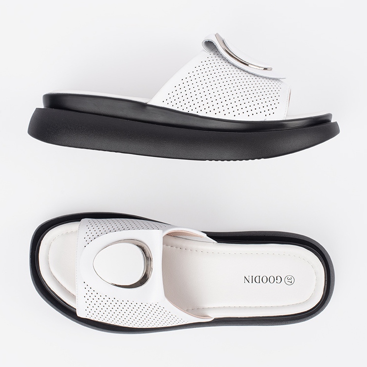 Goodin Les tongs confortables blancs et blancs sur la plate-forme blanche 1