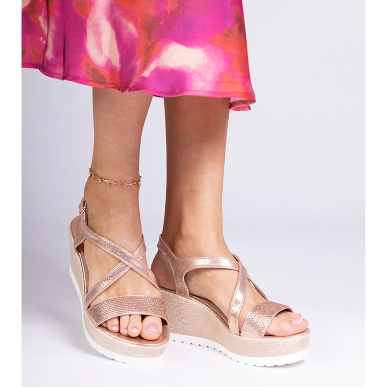 Sandales de coin champagne avec zircons d'or 2