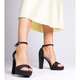 Sandales à paillettes hautes femmes noires 1