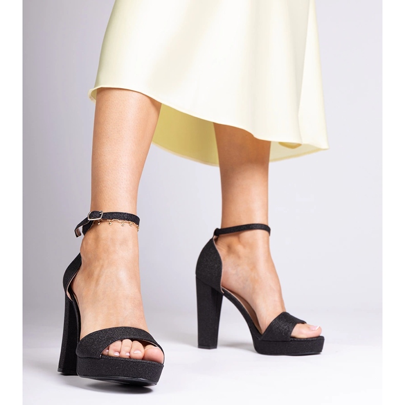 Sandales à paillettes hautes femmes noires 1